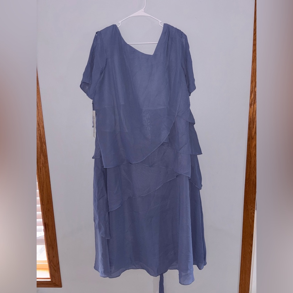Women's Layered Midi Dress in Dusty Blue